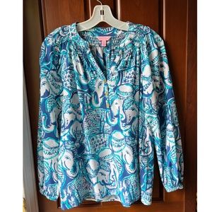 Lilly Pulitzer Elsa Blouse XS Blue Elephant